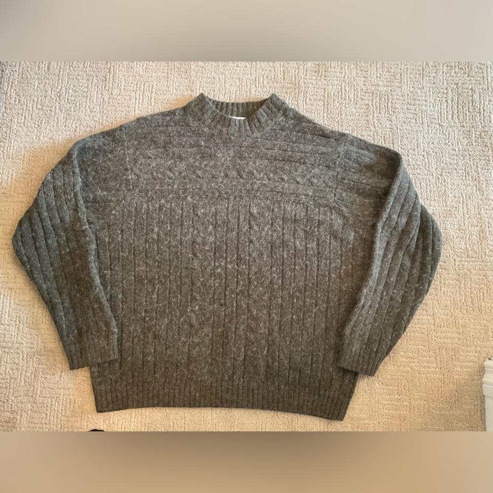 🩶🖤 Togo Men Merino Wool Alpaca Blend Sweater Crew Neck GrayGreen L EUC